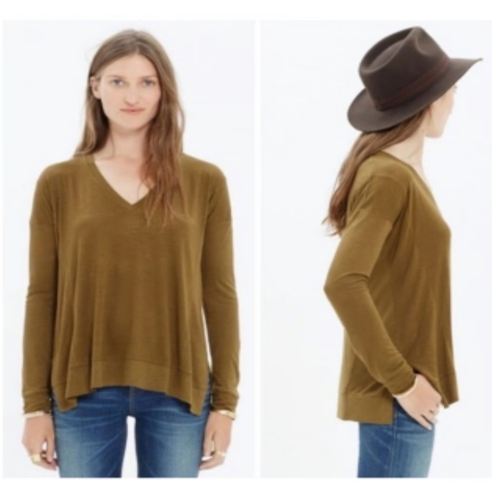 Madewell All Around Olive Lon Sleeves Top Size Medium